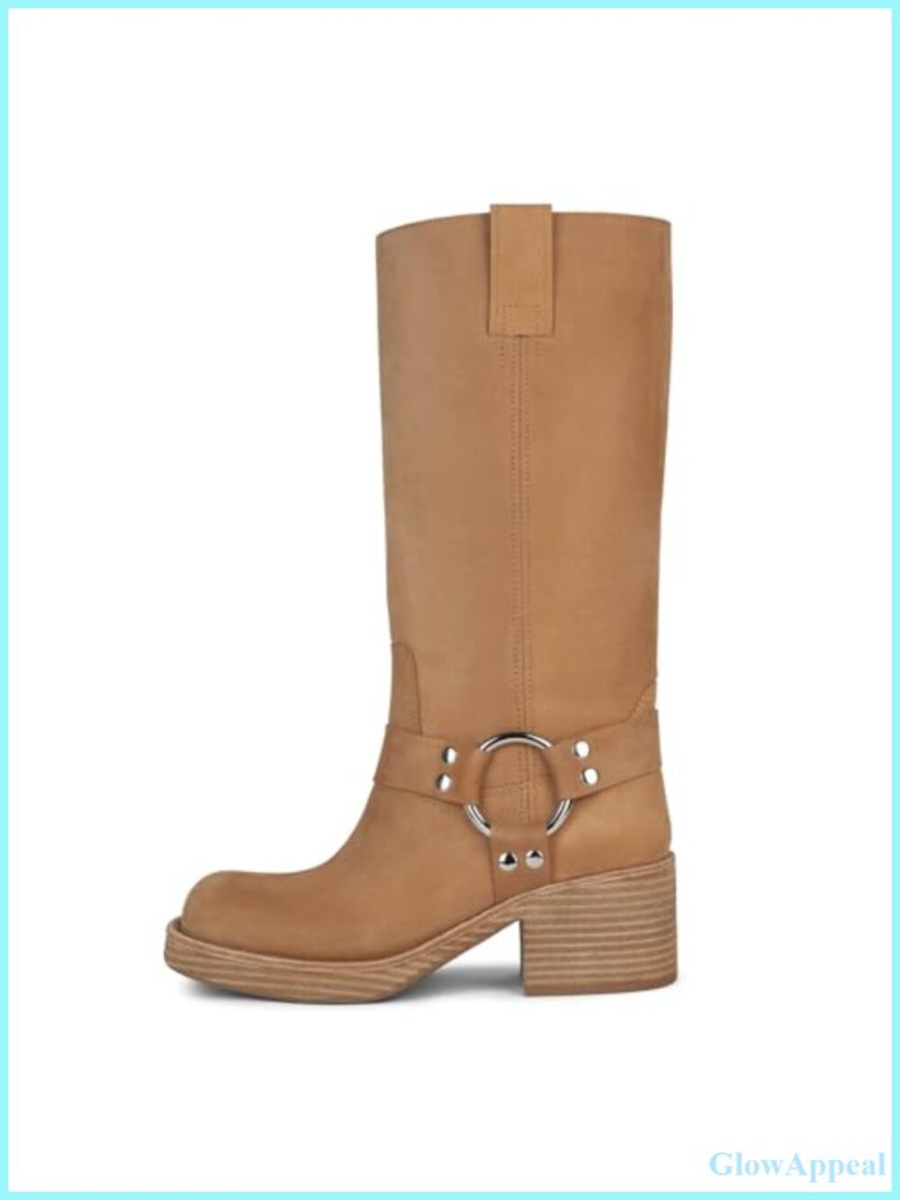 Studded Biker Knee High Boots Chunky Heel Square Toe Side Zip Riding Boots
